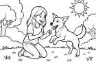Menina brinca com seu cachorro