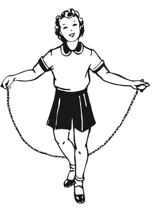 Página para colorir menina com a corda de pular 