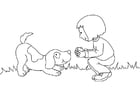 Página para colorir menina com cachorro