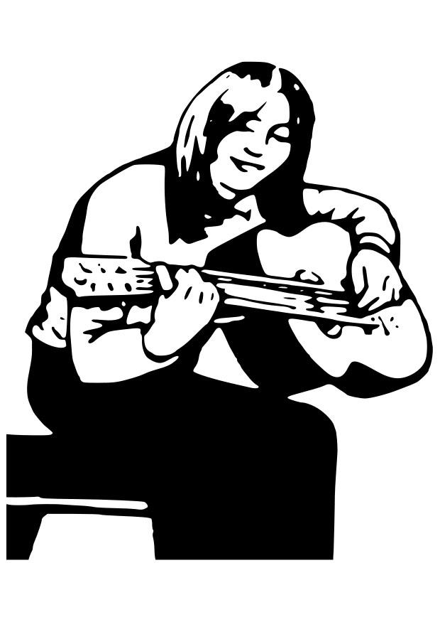 Página para colorir menina com um violÃ£o