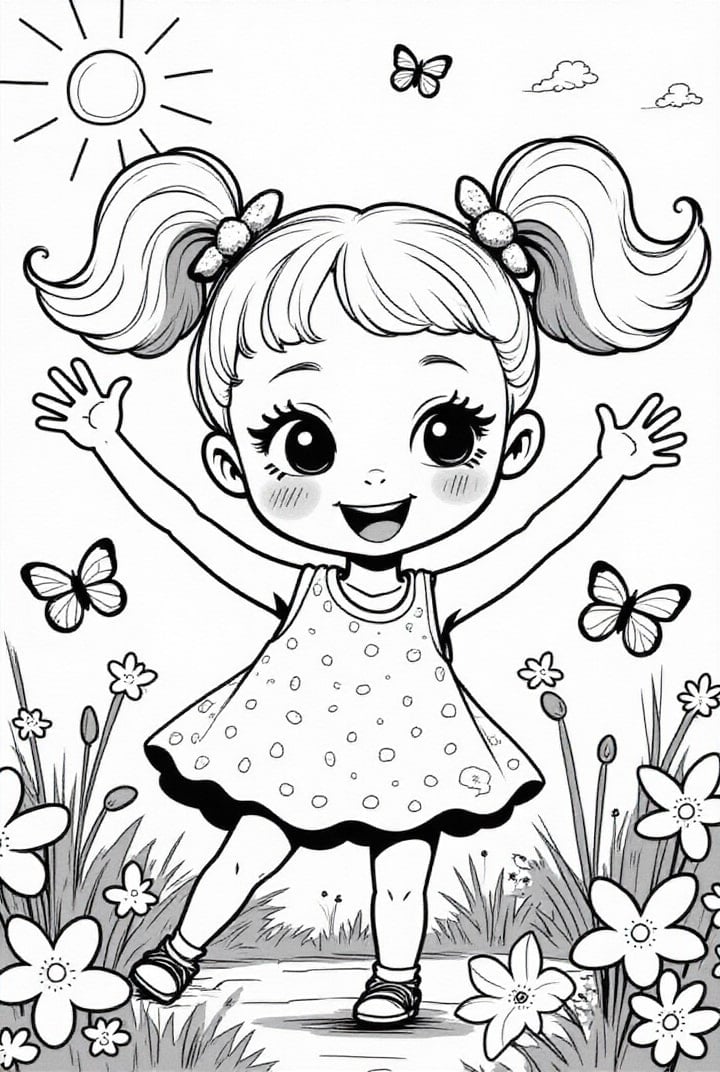 Página para colorir menina feliz