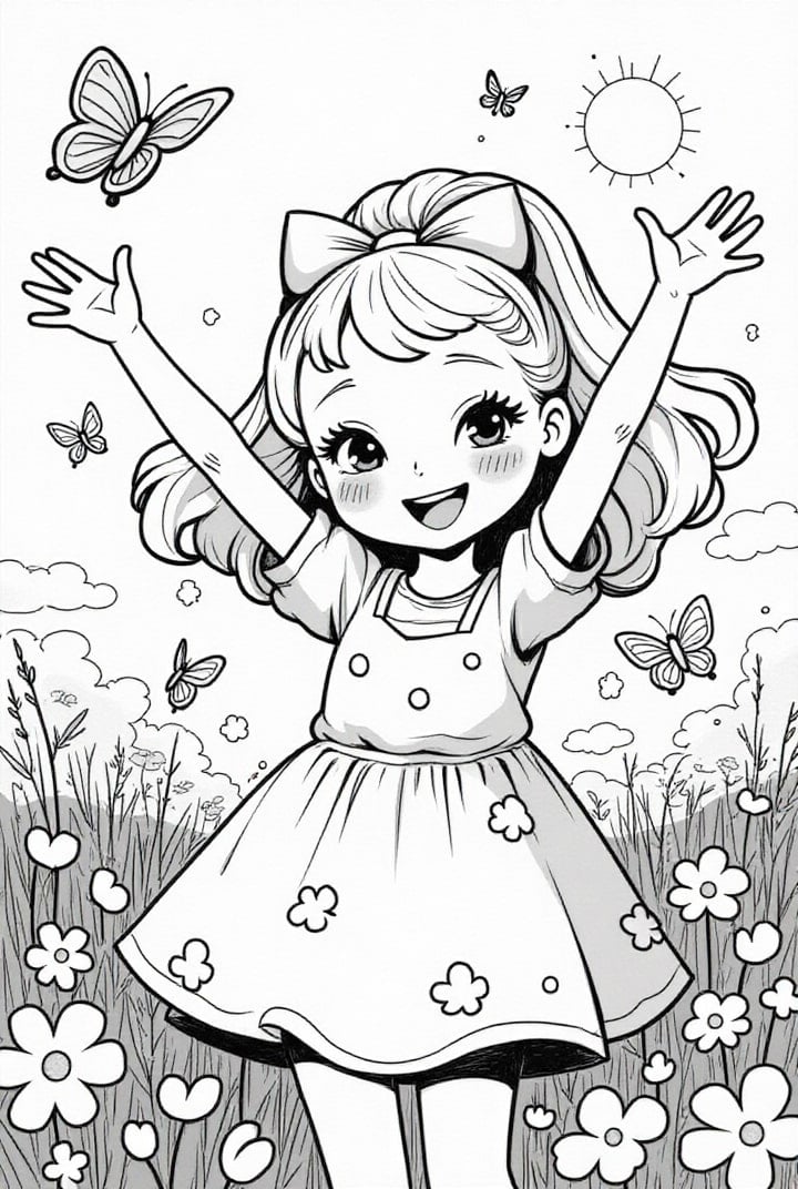 Página para colorir menina feliz