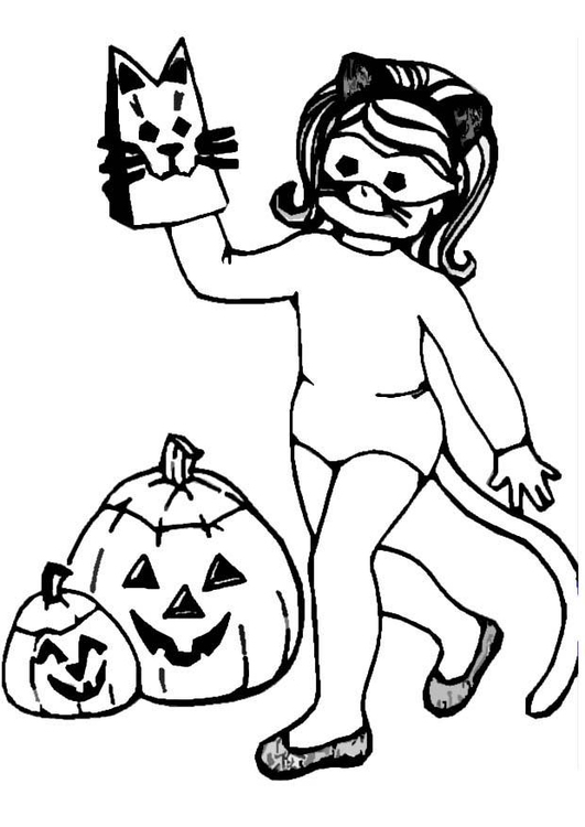 Página para colorir menina no Halloween