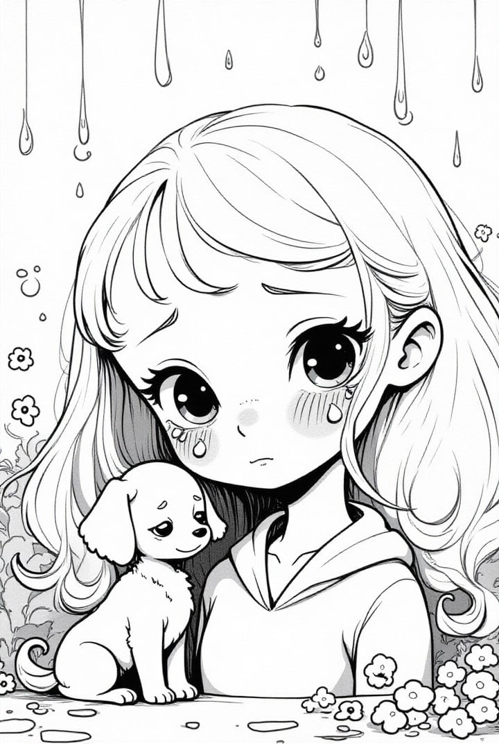 Página para colorir menina triste