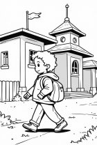Página para colorir menino a caminho da escola
