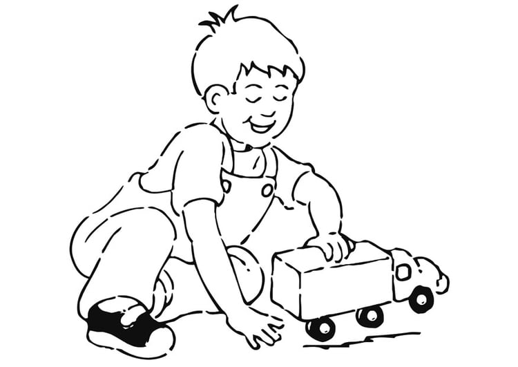 Página para colorir menino com um carrinho