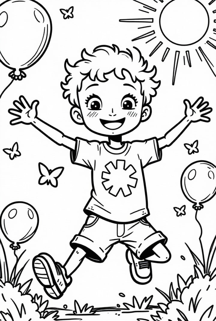 Página para colorir menino estÃ¡ feliz
