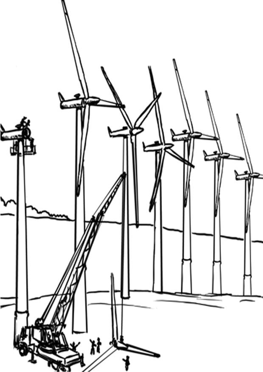 Página para colorir moinhos de vento - energia eÃ³lica