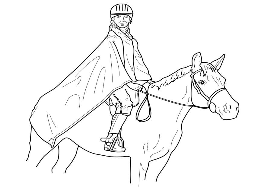 Página para colorir montar a cavalo