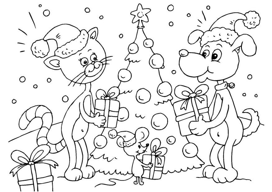 Página para colorir Natal para animais
