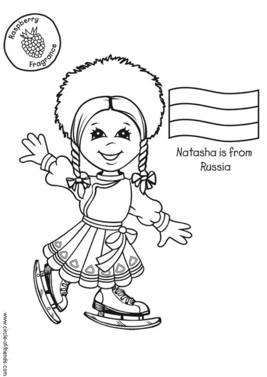 Página para colorir Natasha com a bandeira da RÃºssia 