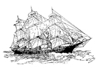 Página para colorir navio de trÃªs mastros 