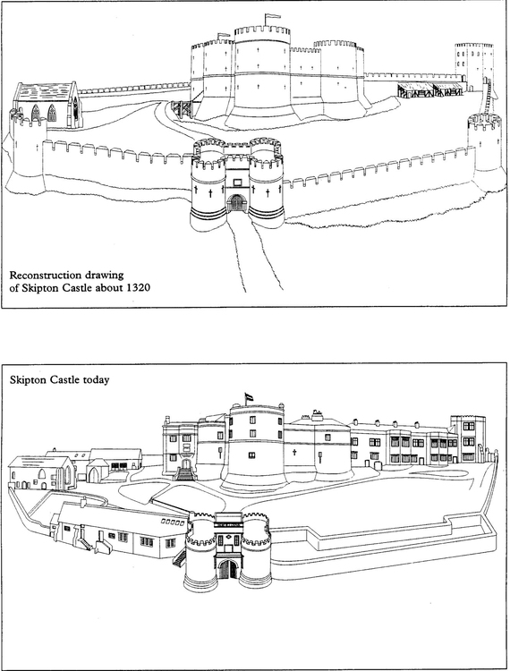 Página para colorir o castelo em 1320 e hoje
