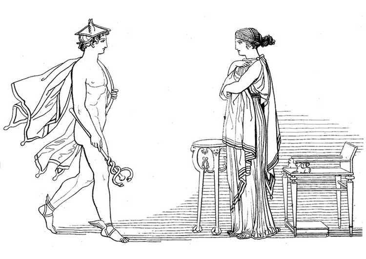 Página para colorir Odisseia - Hermes aconselha Calipso a libertar Odisseu 