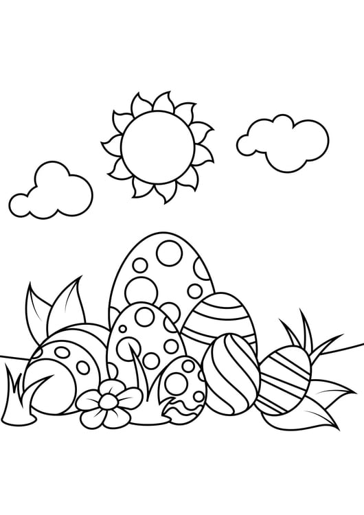 Página para colorir Ovos de PÃ¡scoa sob o sol