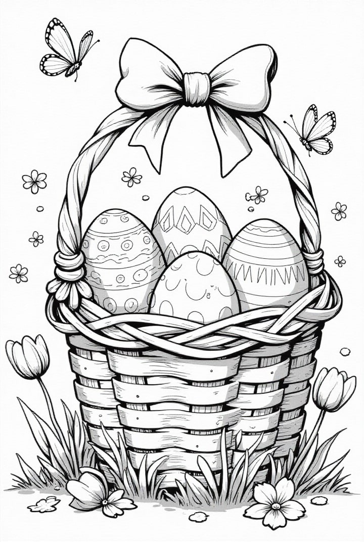 paginas-para-colorir ovos de páscoa na cesta