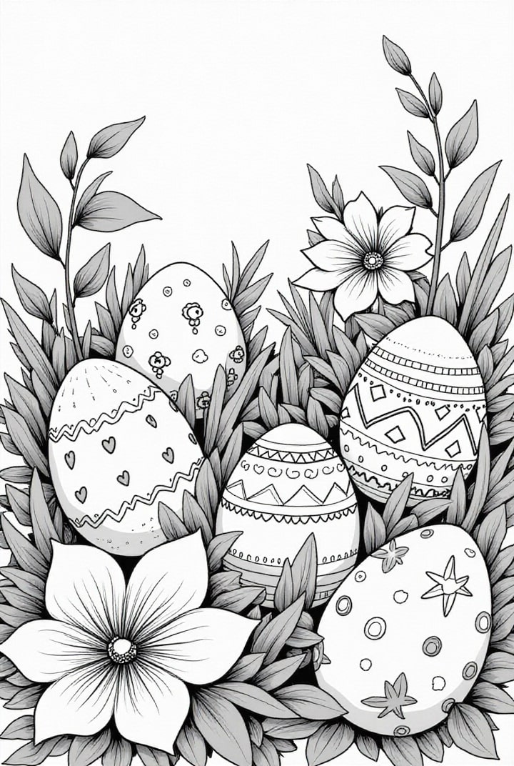 Página para colorir ovos de pÃ¡scoa na grama