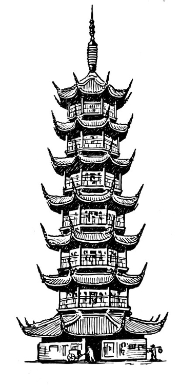 Página para colorir pagode 