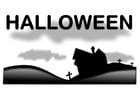 Página para colorir paisagem de halloween 
