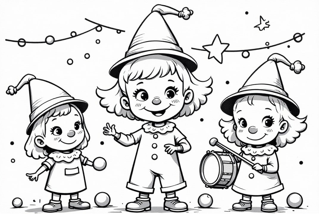 Página para colorir palhaÃ§os de carnaval