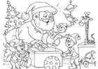 P�ginas para colorir Papai Noel com elfos 