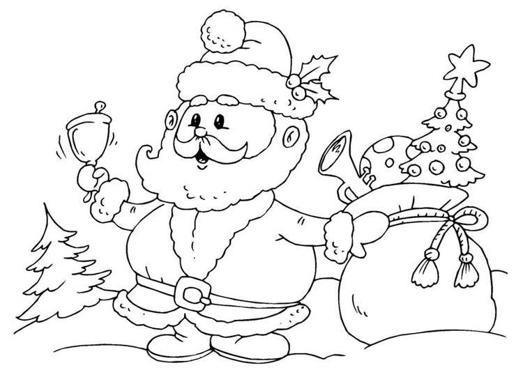 Página para colorir Papai Noel com presentes