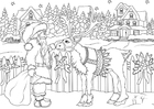 Página para colorir Papai Noel com renas