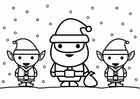 Página para colorir Papai Noel com seus ajudantes