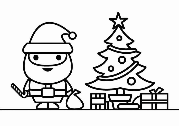 Desenho Para Colorir Papai Noel e a árvore de Natal - Imagens Grátis Para  Imprimir - img 26427
