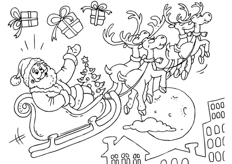 Página para colorir Papai Noel no trenÃ³ 