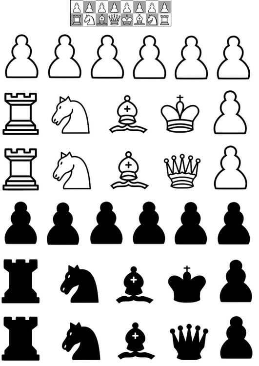 Peças em um tabuleiro de xadrez para colorir e imprimir  Ajedrez infantil,  Dibujos de ajedrez, Piezas de ajedrez