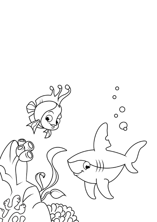 Página para colorir peixe e tubarÃ£o