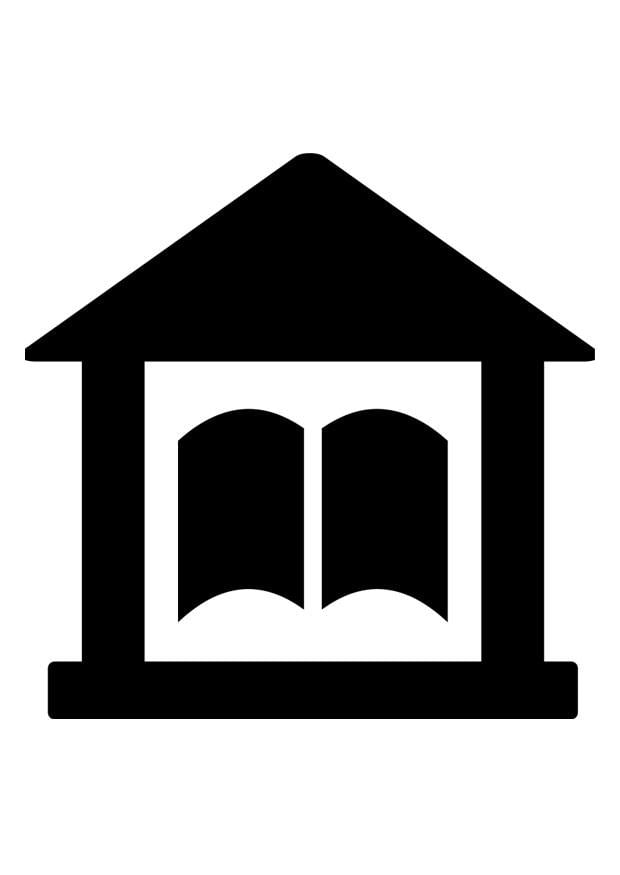Página para colorir pictograma de biblioteca