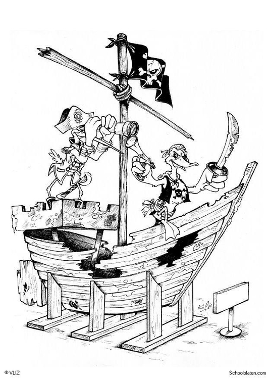 Página para colorir piratas - navio pirata