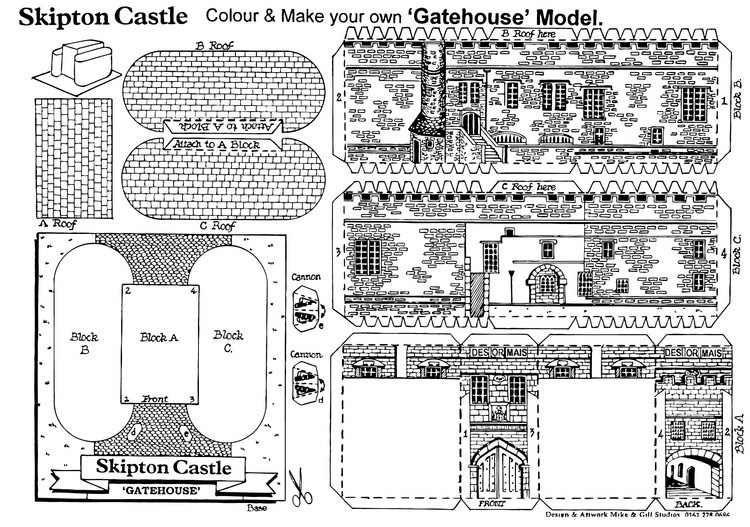Página para colorir portÃµes do castelo de Skipton