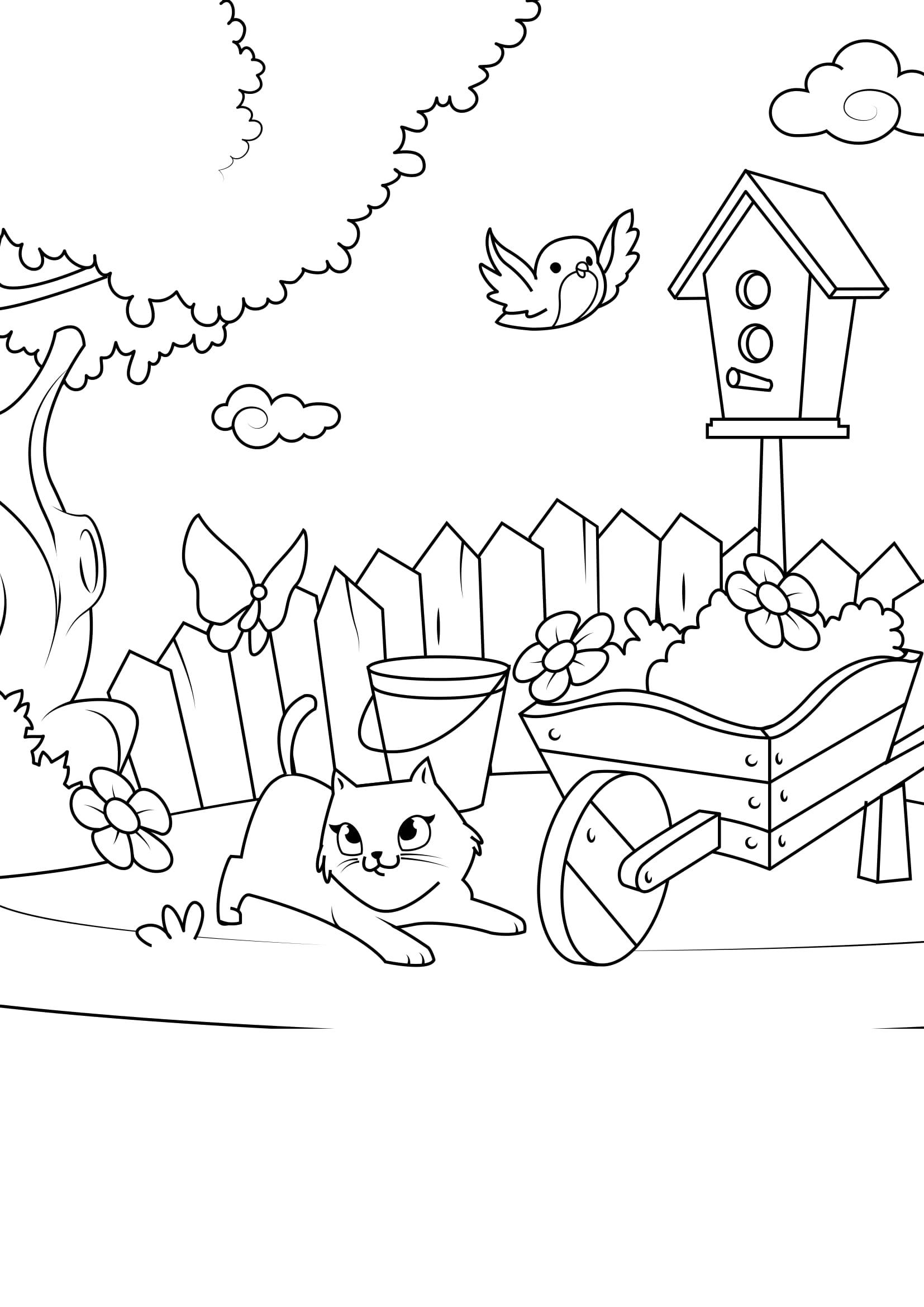 FREE! - Desenho para Colorir com Paisagem de Primavera