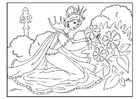 Página para colorir princesa colhendo flores 