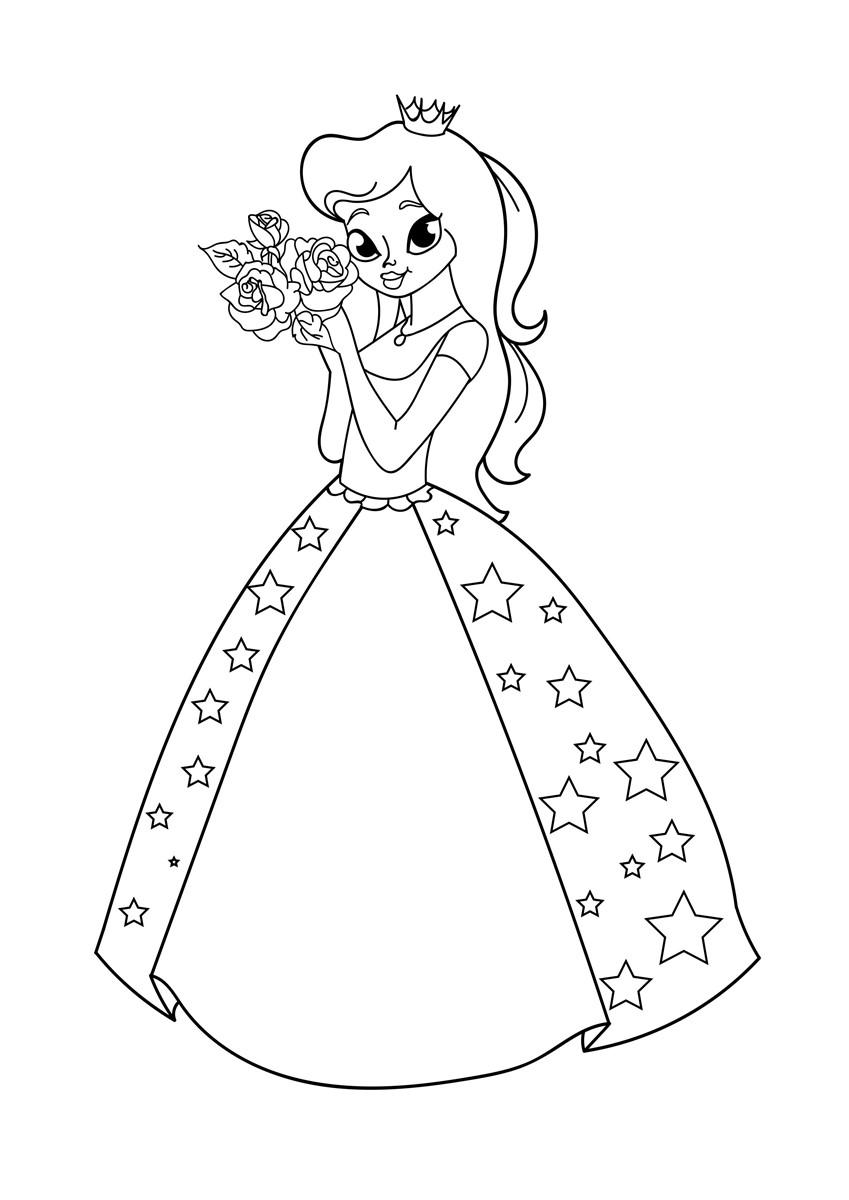 Página para colorir princesa com flores
