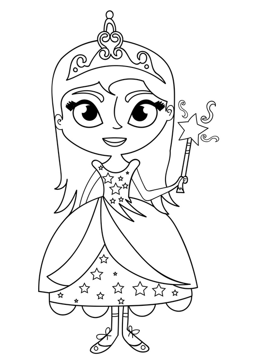 Página para colorir princesa com varinha