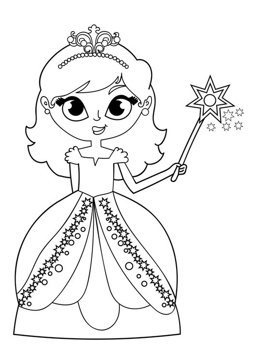 Desenho de Princesa com varinha mágica para colorir