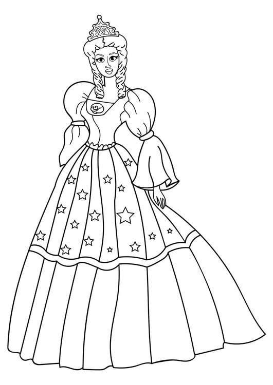 Página para colorir princesa com vestido