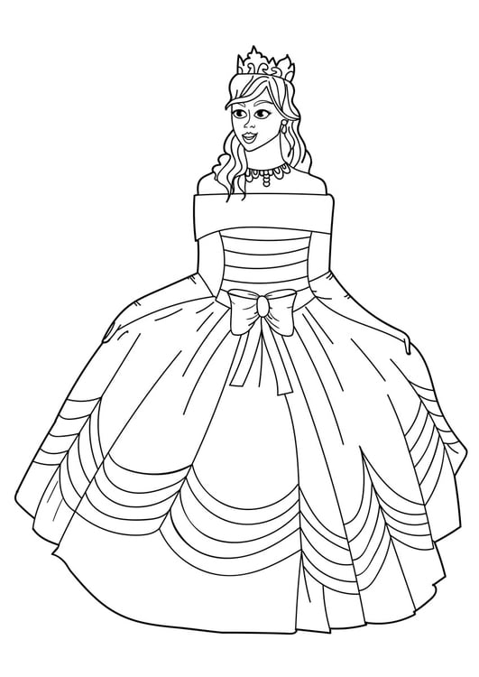 Página para colorir princesa com vestido