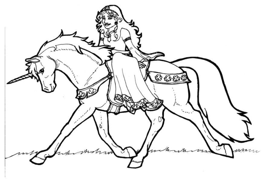 Desenho de Princesa e unicórnio para Colorir - Colorir.com