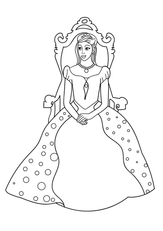Página para colorir princesa no trono