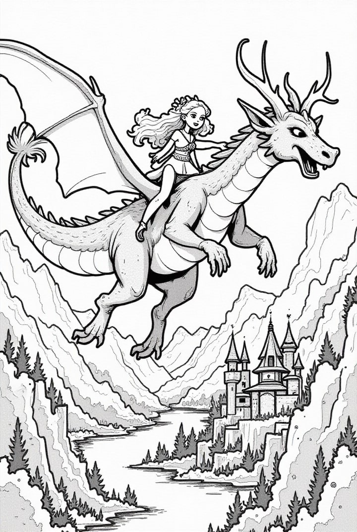 princesa voando em seu dragão