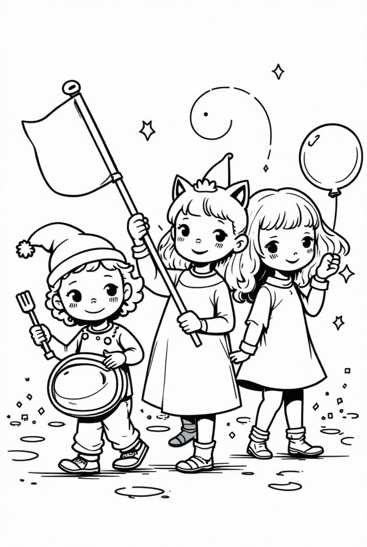 Página para colorir procissÃ£o de carnaval