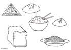 Página para colorir produtos feitos de grÃ£os