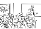 Página para colorir professora em sala de aula