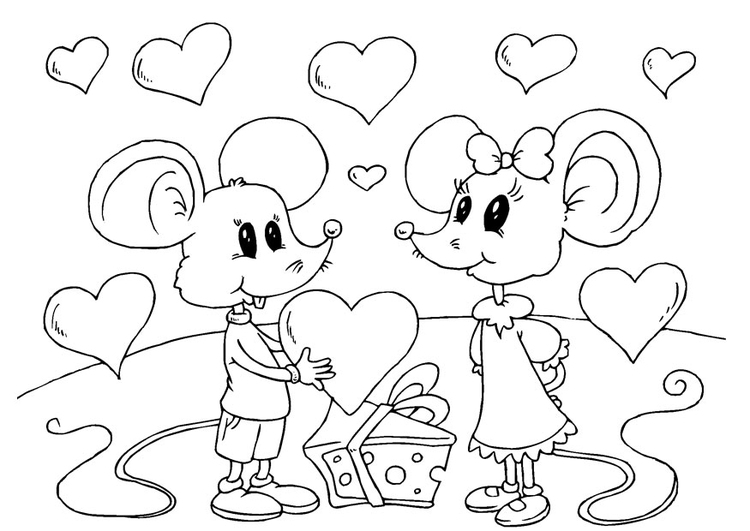 Página para colorir ratinhos apaixonados 