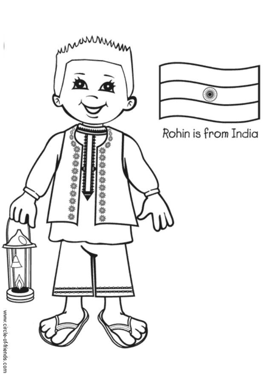 Página para colorir Rohin com a bandeira da Ãndia